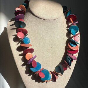 Frutti Tutti Rainbow Wooden Chip Round Disc Necklace